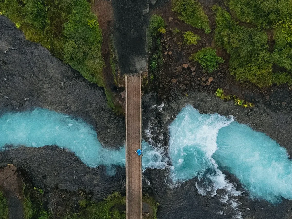 Birds eye view of Brúarfoss - Ideal for Canvas TV - Enhance your decor with free art