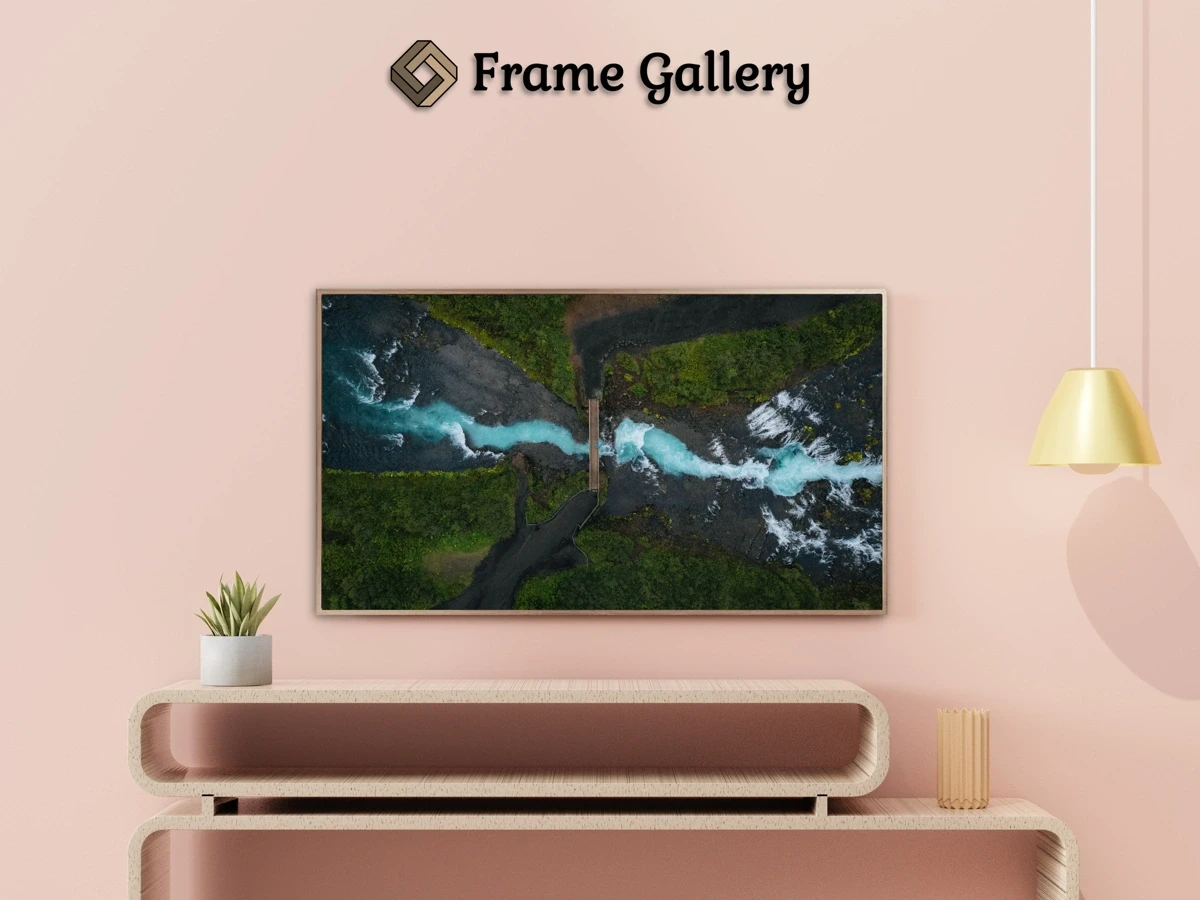 Birds eye view of Brúarfoss - Beautiful free art for 4K TV and Frame TV