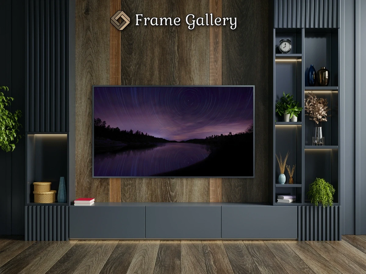 Lake surrounded by trees with star trails - Free art for Samsung Frame TV and Hisense CanvasTV