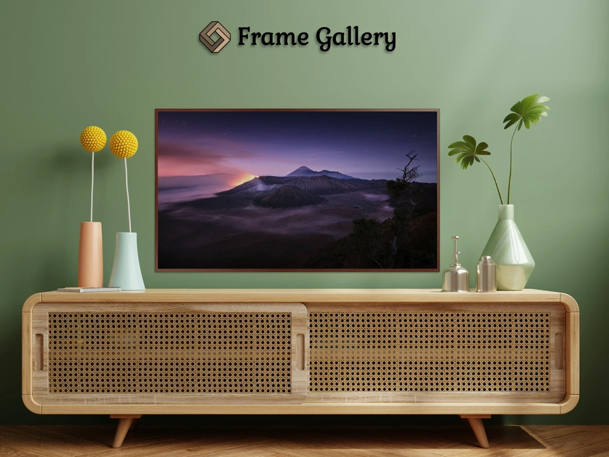 A wildfire at Mount Bromo - Vibrant artwork for 4K TV - Free download available