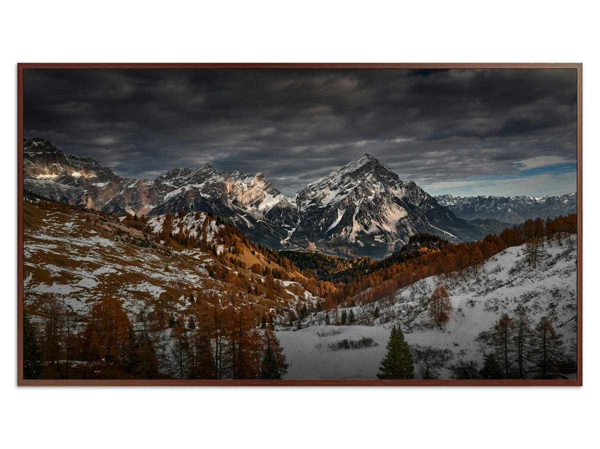 Mountain landscape in the Dolomites with snow during Autumn - Free art for Frame TV