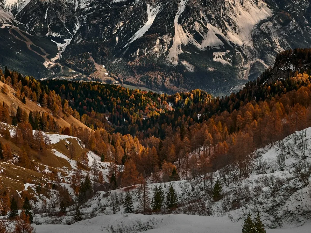 Mountain landscape in the Dolomites with snow during Autumn - Ideal for Canvas TV - Enhance your decor with free art