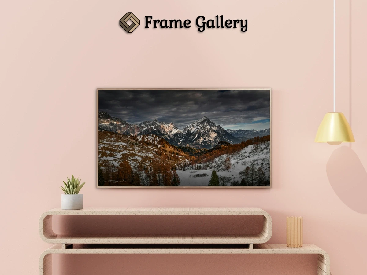 Mountain landscape in the Dolomites with snow during Autumn - Beautiful free art for 4K TV and Frame TV