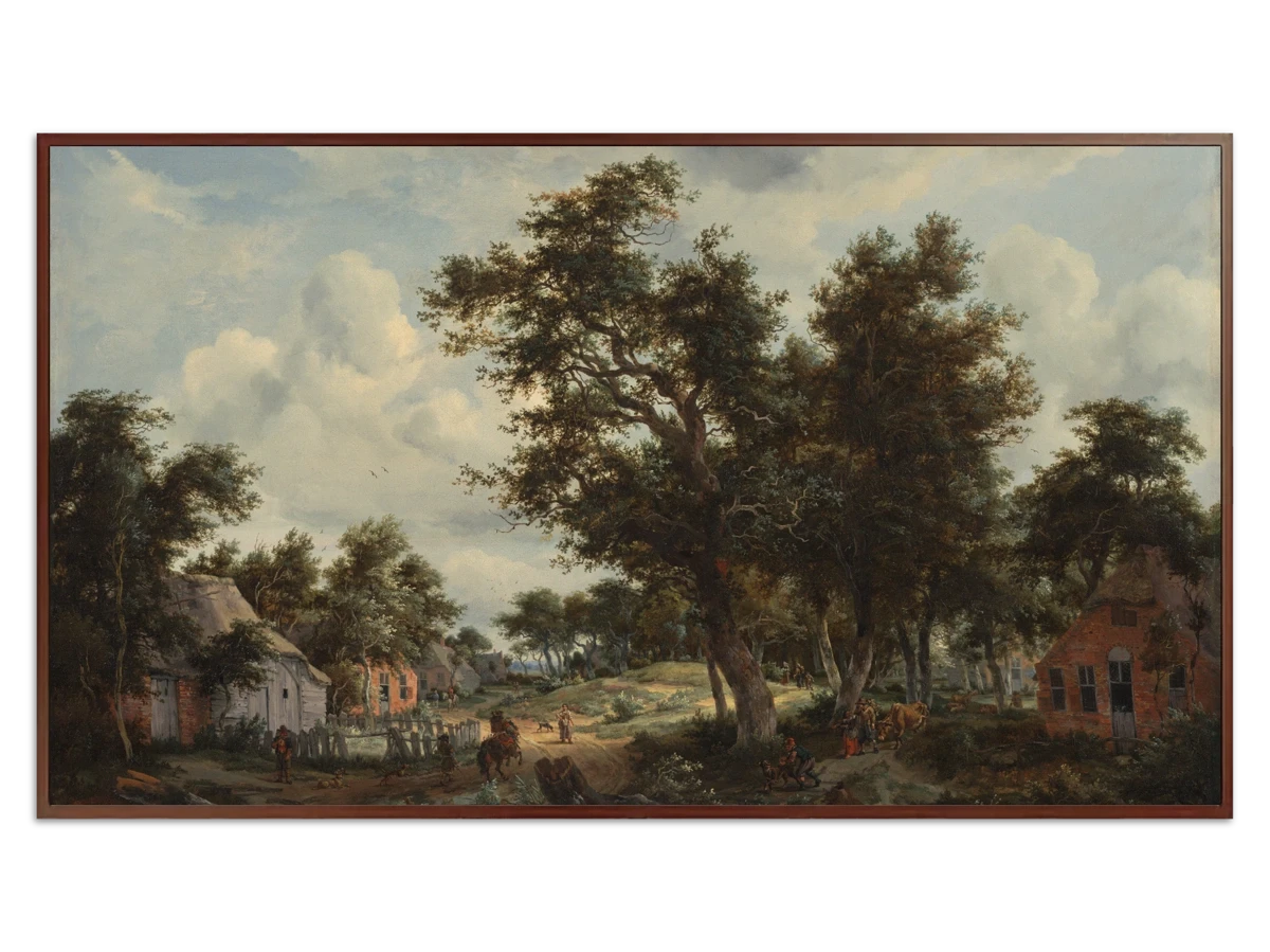 A Wooded Landscape with Travelers on a Path through a Hamlet for Samsung Frame TV - Best Frame TV Art