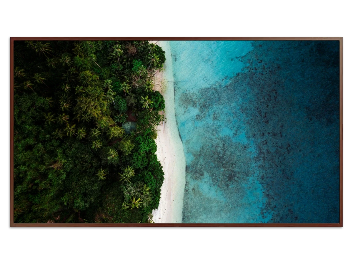 Aerial view of a sandy beach and ocean - Free art for Frame TV