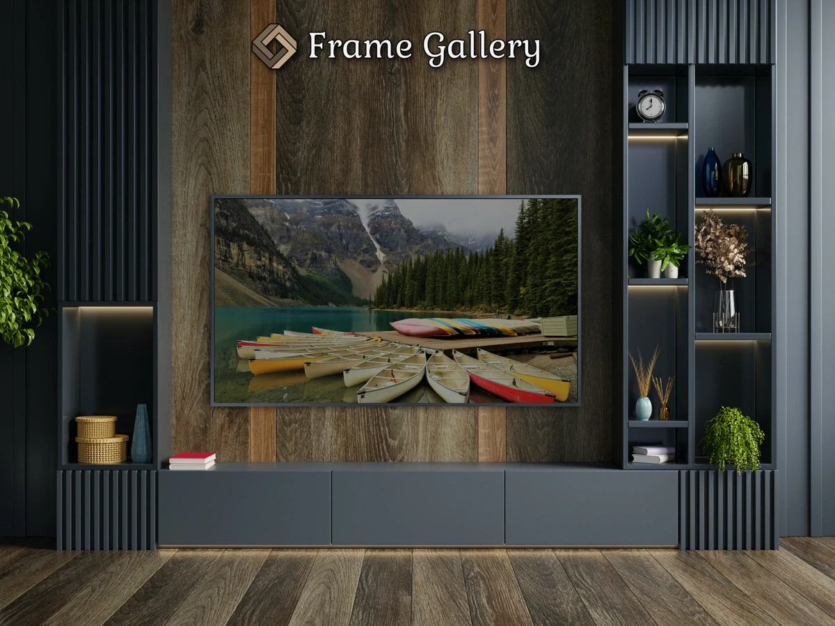 Canoes at Lake Moraine - Free art for Samsung Frame TV and Hisense CanvasTV