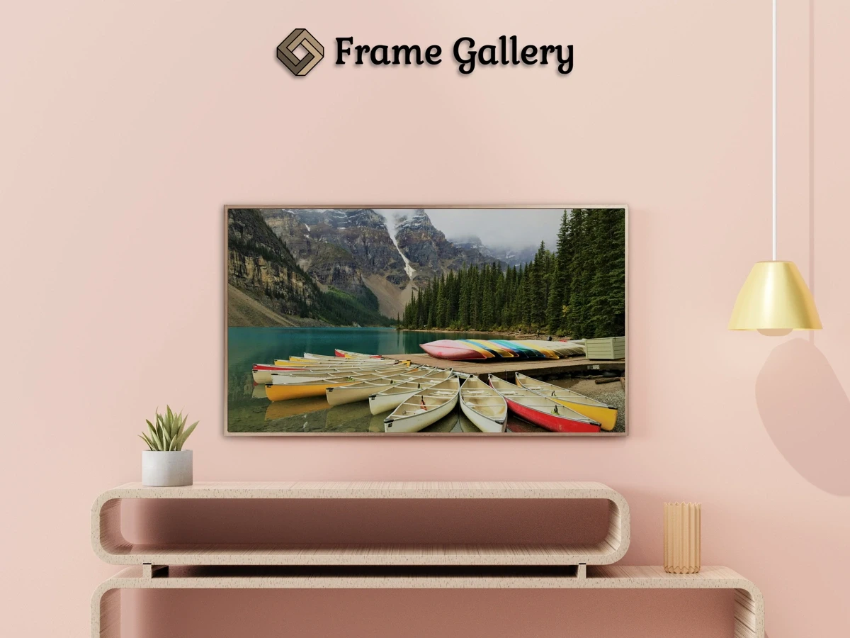 Canoes at Lake Moraine - Beautiful free art for 4K TV and Frame TV