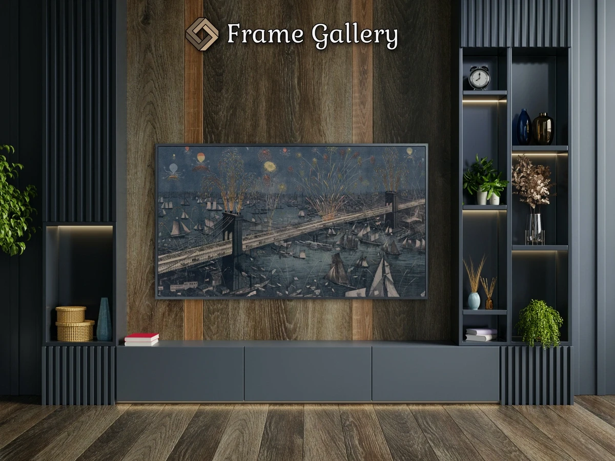 Bird's-Eye View of the Great New York and Brooklyn Bridge - Downloadable 4K TV Art