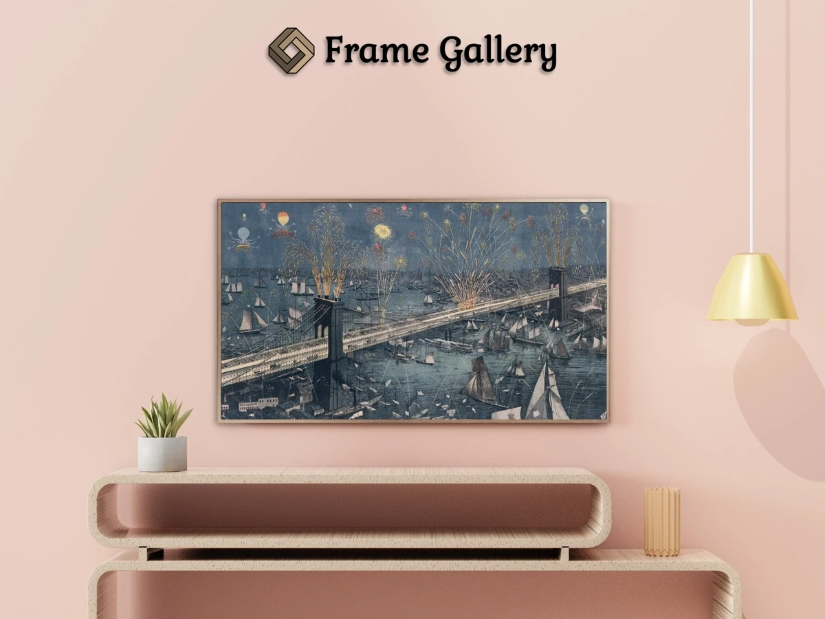 Bird's-Eye View of the Great New York and Brooklyn Bridge - Enhance your Frame TV and Canvas TV