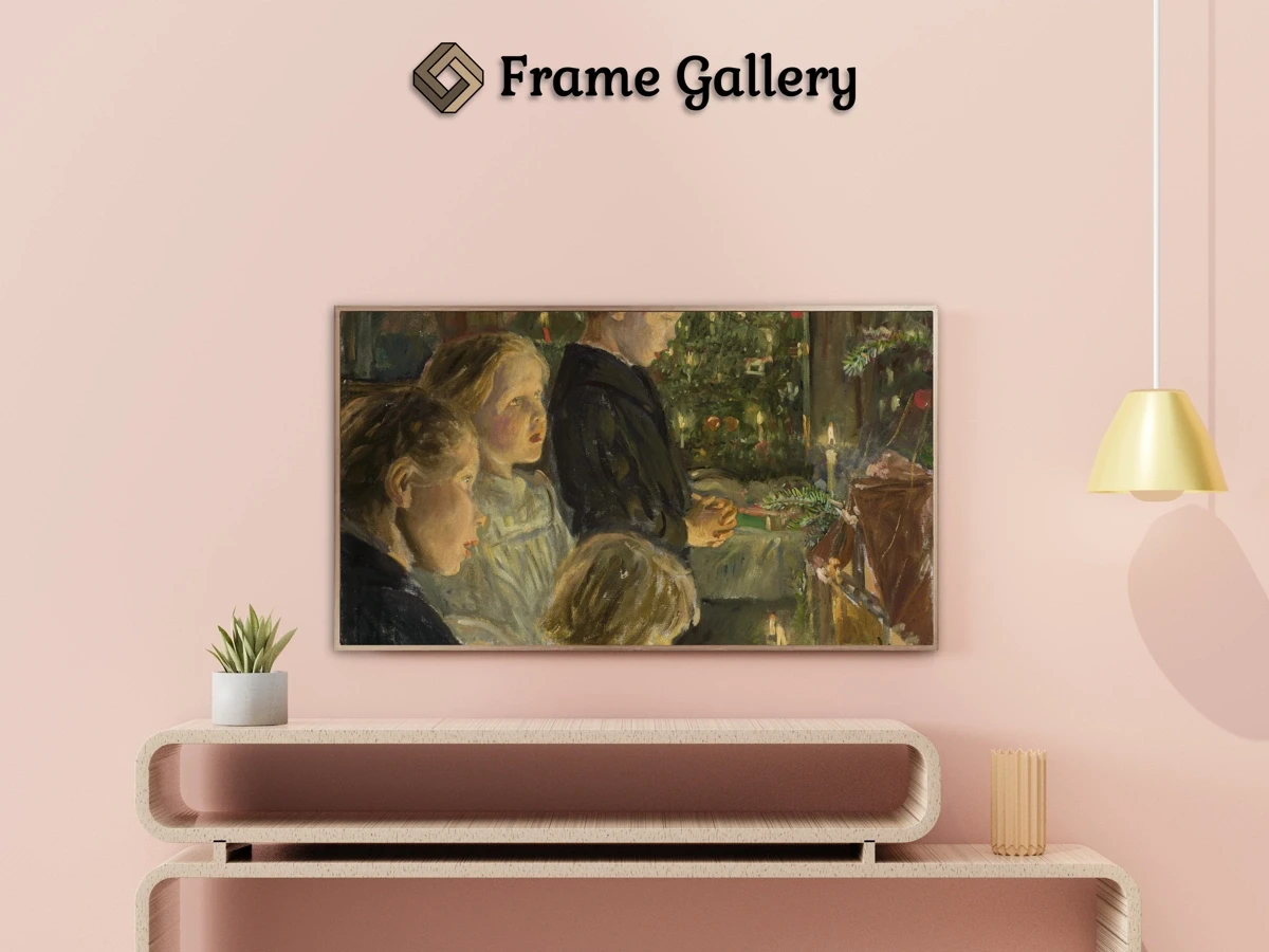 Children by the Christmas Tree - Enhance your Frame TV and Canvas TV