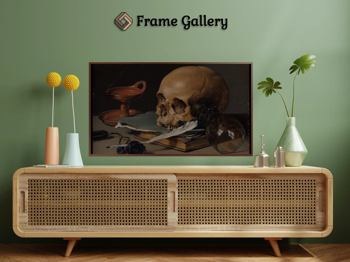 Still Life with a Skull and a Writing Quill for 4K TV - High-resolution artwork available