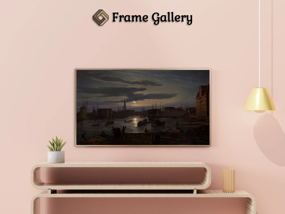 Copenhagen Harbor by Moonlight - Enhance your Frame TV and Canvas TV