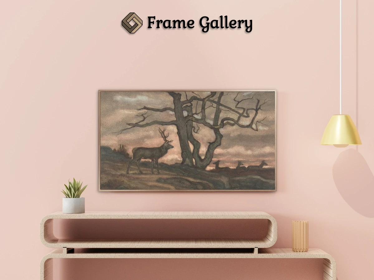 Deer and Tree Against Sunset - Enhance your Frame TV and Canvas TV