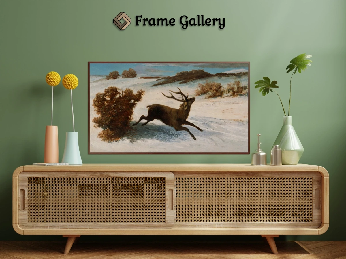 Deer Running in the Snow for 4K TV - High-resolution artwork available