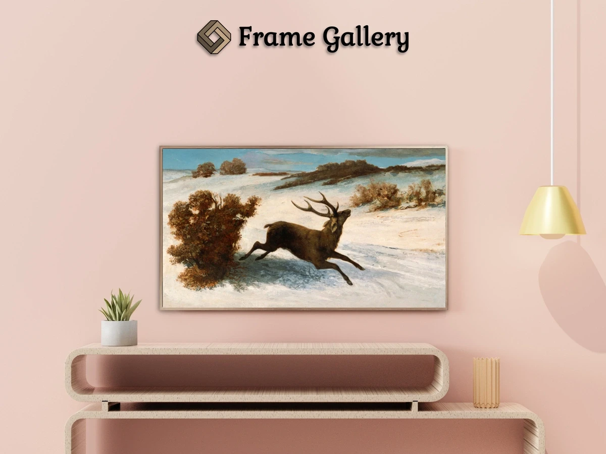 Deer Running in the Snow - Enhance your Frame TV and Canvas TV