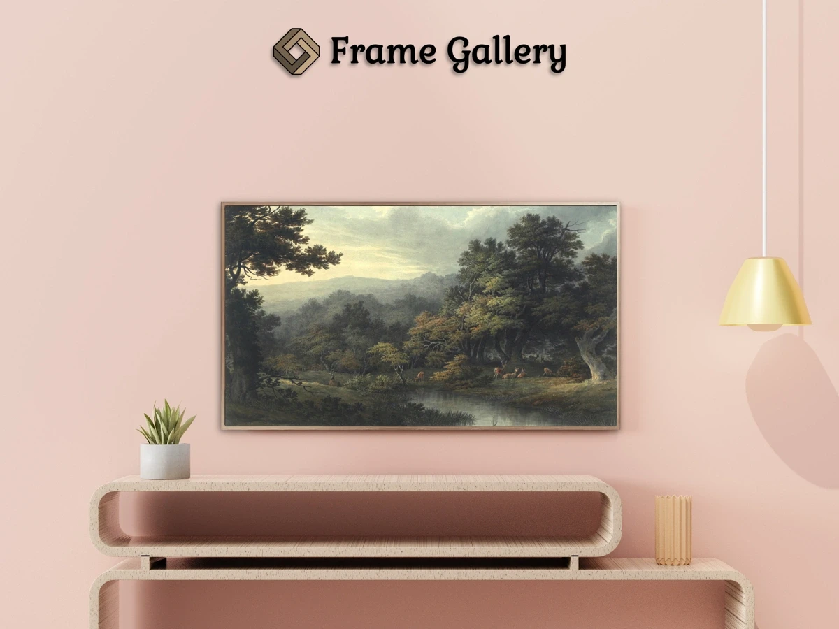 Forest Glade with Pool and Deer - Enhance your Frame TV and Canvas TV