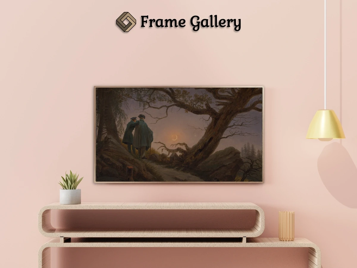 Two Men Contemplating the Moon - Enhance your Frame TV and Canvas TV