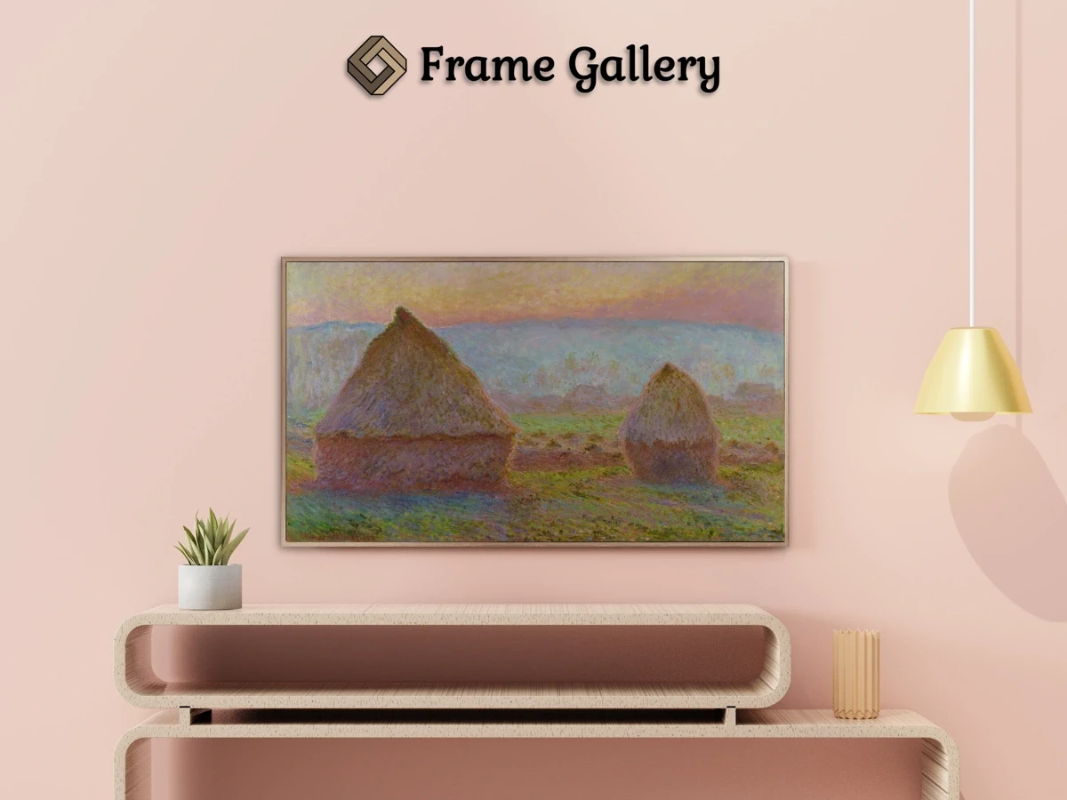 Grainstacks at Giverny; the Evening Sun - Enhance your Frame TV and Canvas TV