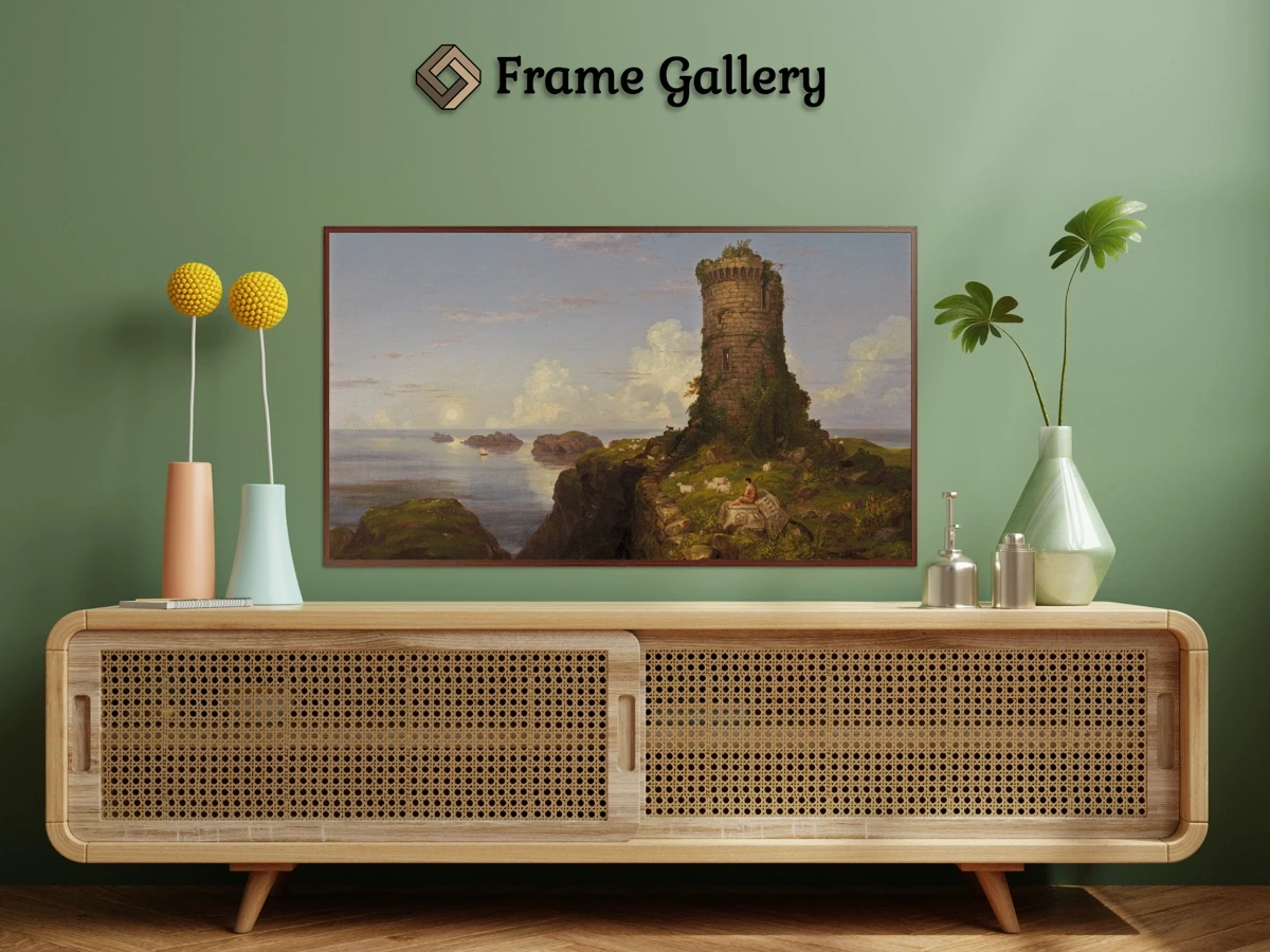 Italian Coast Scene with Ruined Tower for 4K TV - High-resolution artwork available