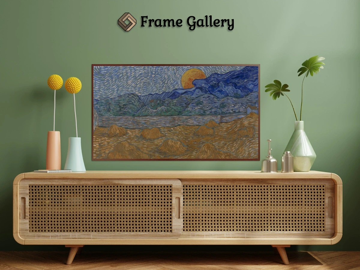 Landscape with Wheat Sheaves and Rising Moon for 4K TV - High-resolution artwork available