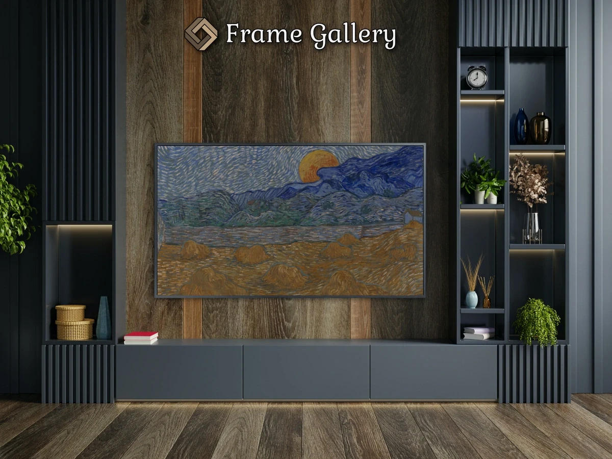 Landscape with Wheat Sheaves and Rising Moon - Downloadable 4K TV Art