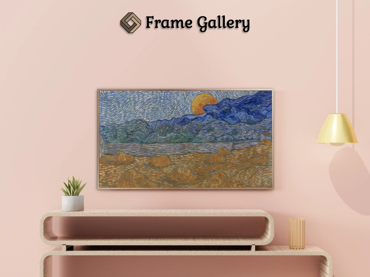 Landscape with Wheat Sheaves and Rising Moon - Enhance your Frame TV and Canvas TV