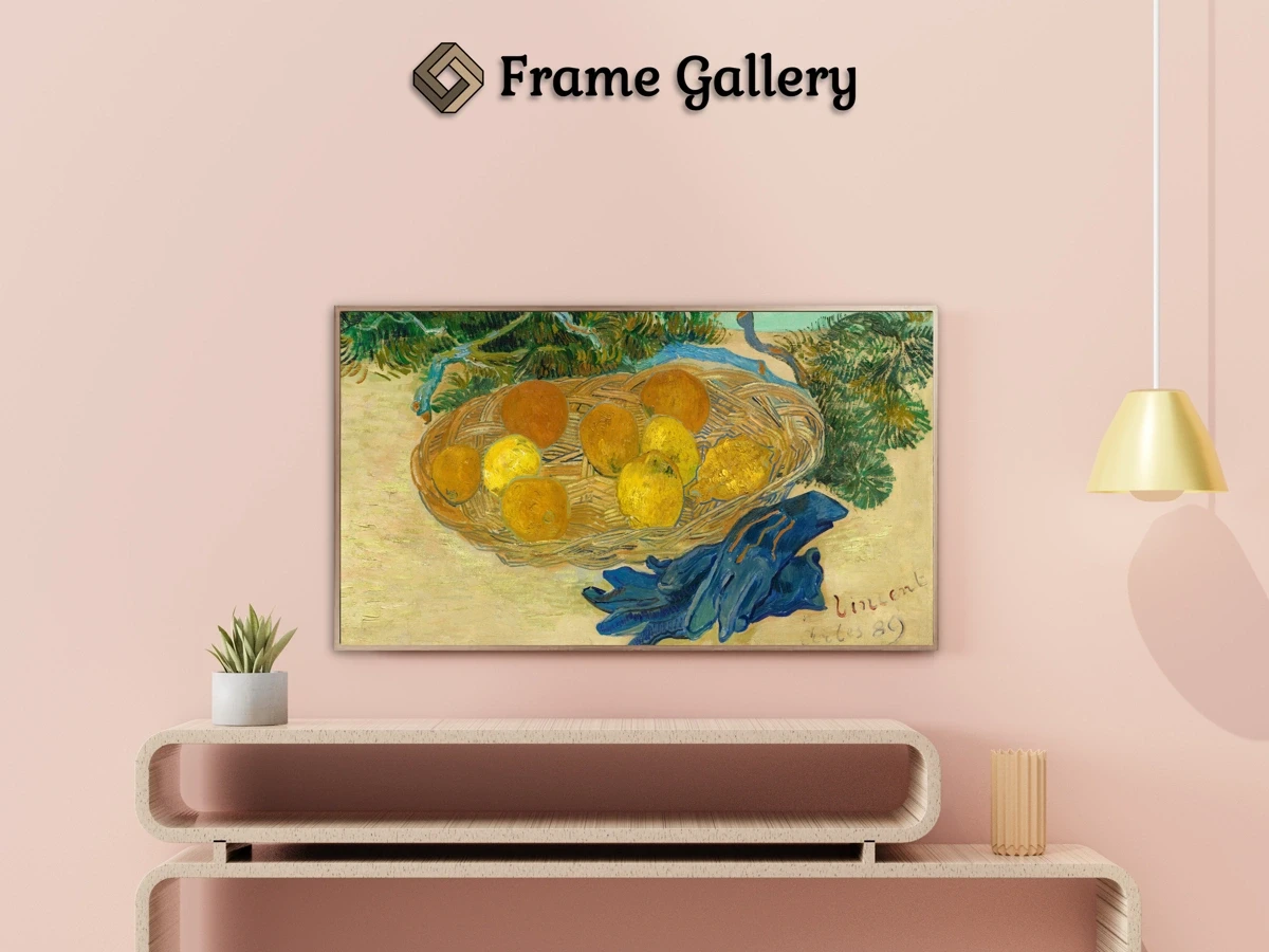 Still Life of Oranges and Lemons with Blue Gloves - Enhance your Frame TV and Canvas TV