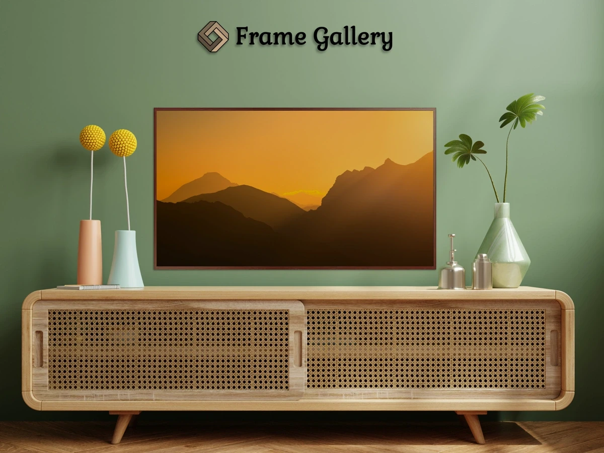 Orange Mountains - Vibrant artwork for 4K TV - Free download available