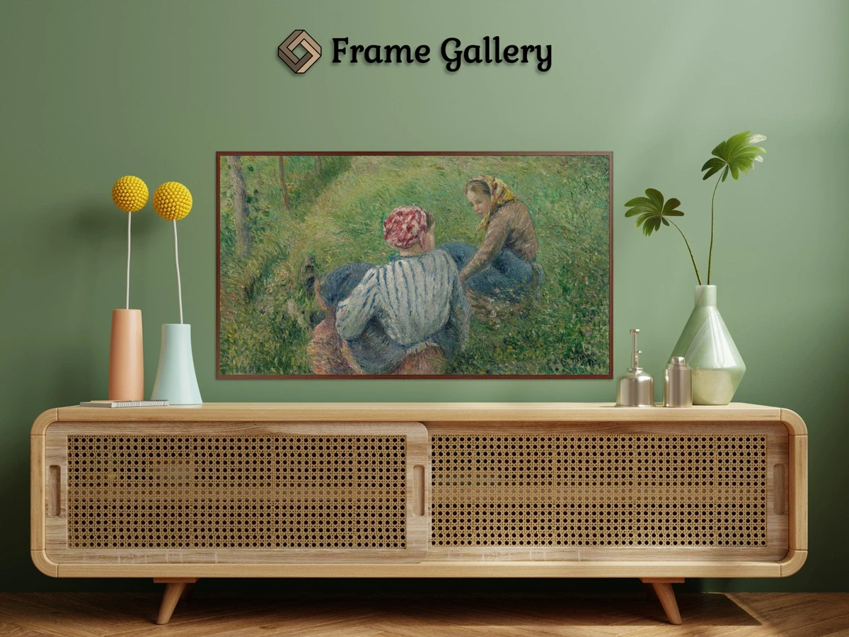 Young Peasant Girls Resting in the Fields near Pontoise for 4K TV - High-resolution artwork available