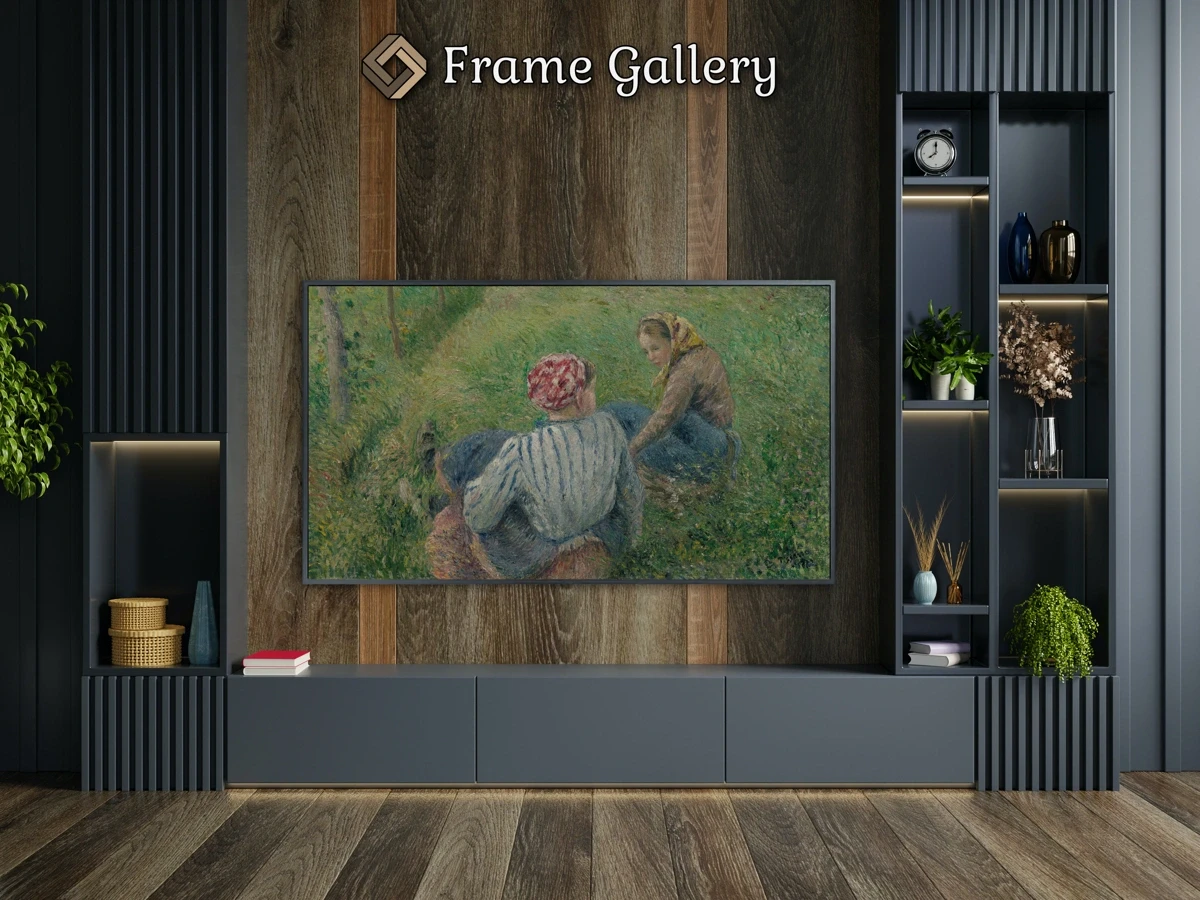 Young Peasant Girls Resting in the Fields near Pontoise - Downloadable 4K TV Art