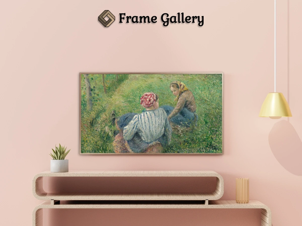 Young Peasant Girls Resting in the Fields near Pontoise - Enhance your Frame TV and Canvas TV